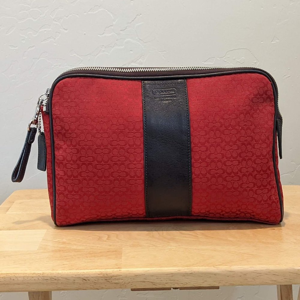 Coach Signature red canvas and leather cosmetic bag
